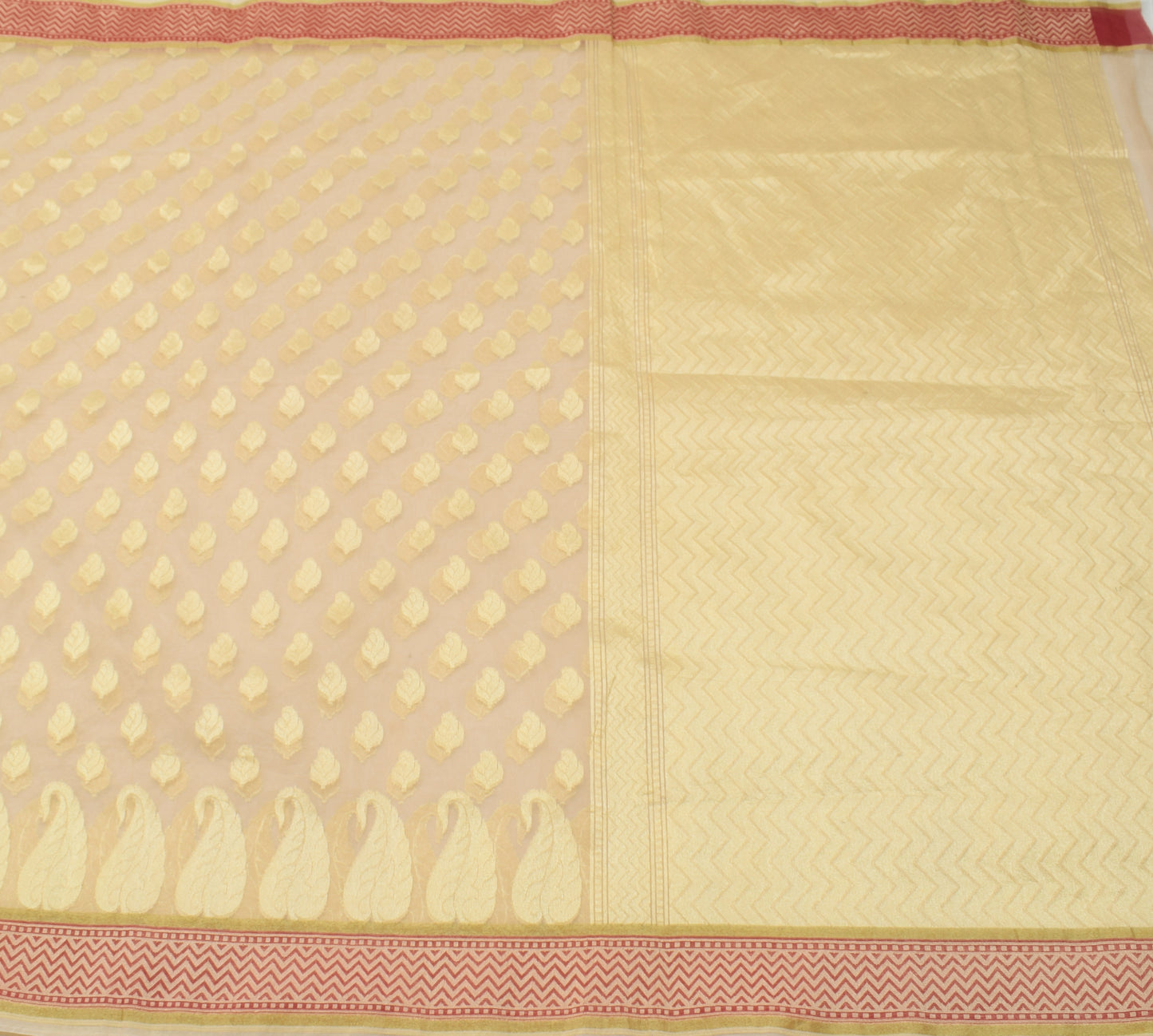 Sushila Vintage Brown Indian Saree Blend Silk Woven Paisley Sari Craft Fabric
