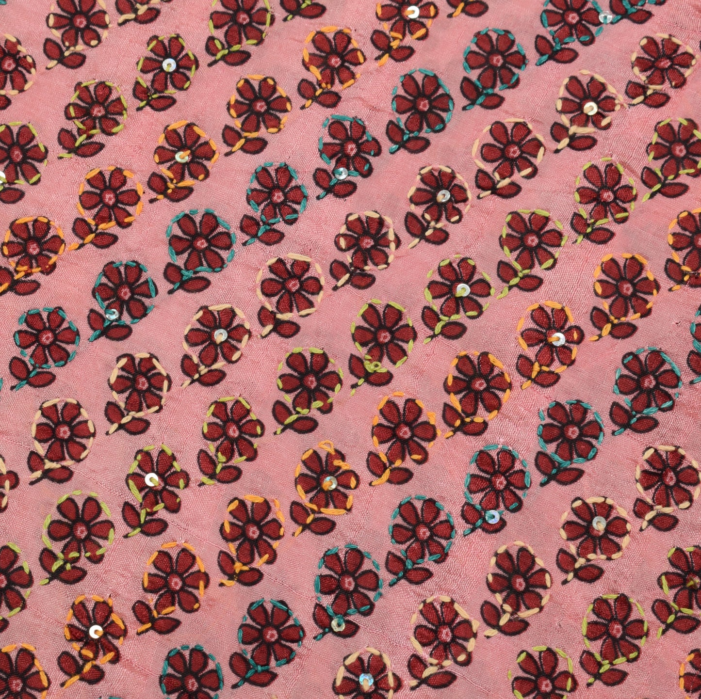 Sushila Vintage Pink Saree 100% Pure Silk Hand Embroidered Kantha Sari Fabric