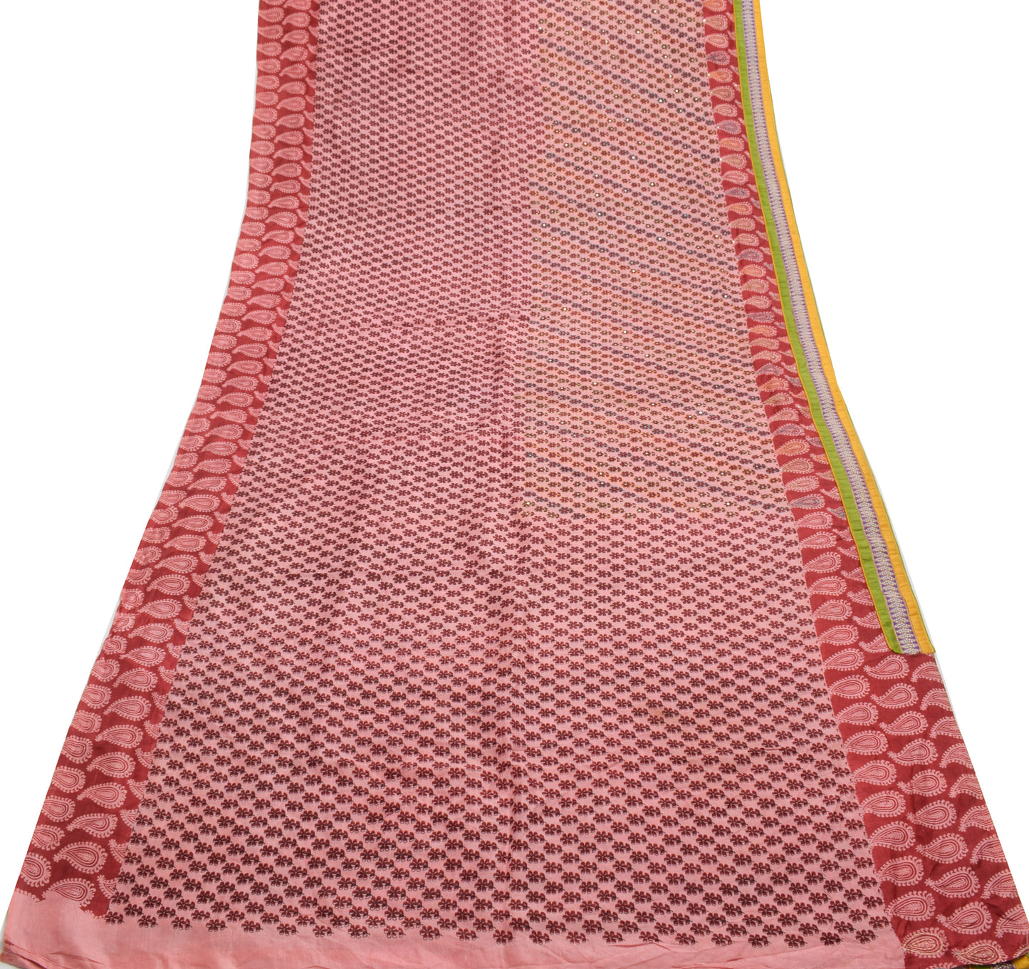 Sushila Vintage Pink Saree 100% Pure Silk Hand Embroidered Kantha Sari Fabric