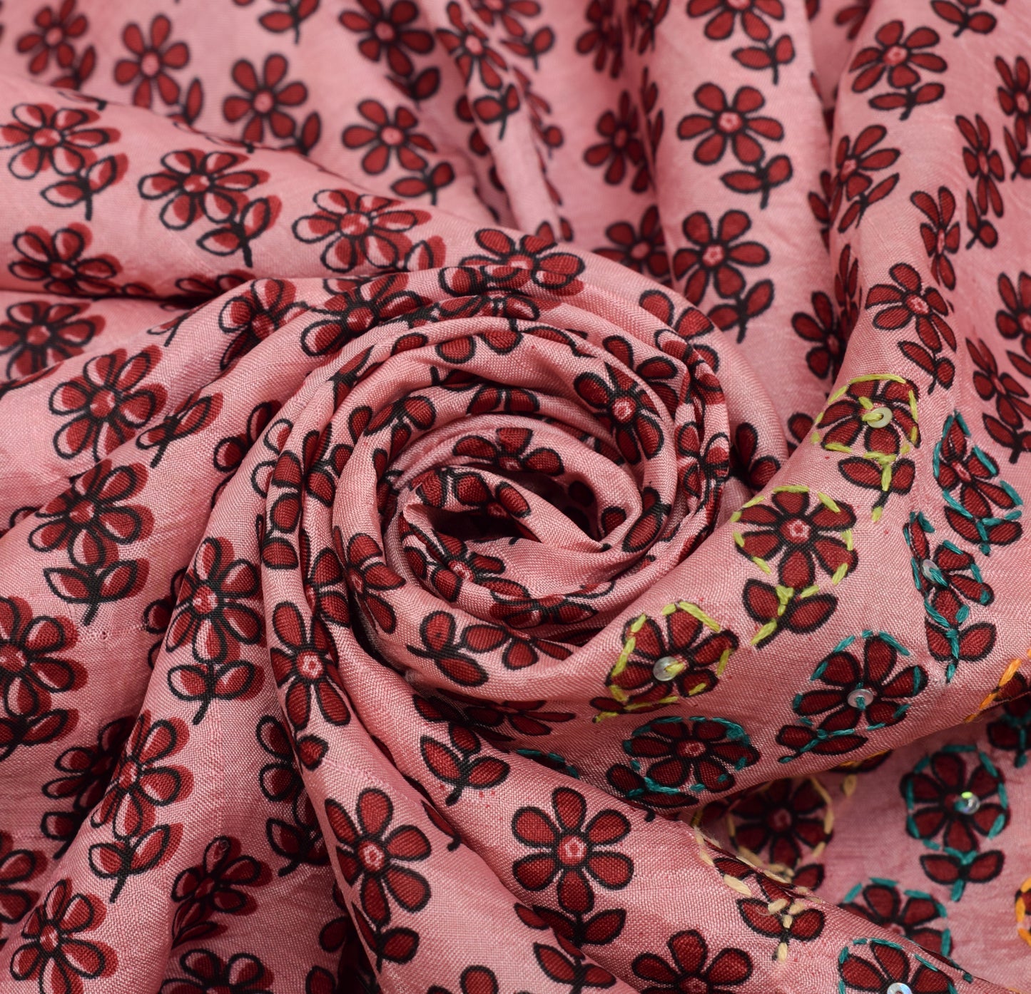 Sushila Vintage Pink Saree 100% Pure Silk Hand Embroidered Kantha Sari Fabric