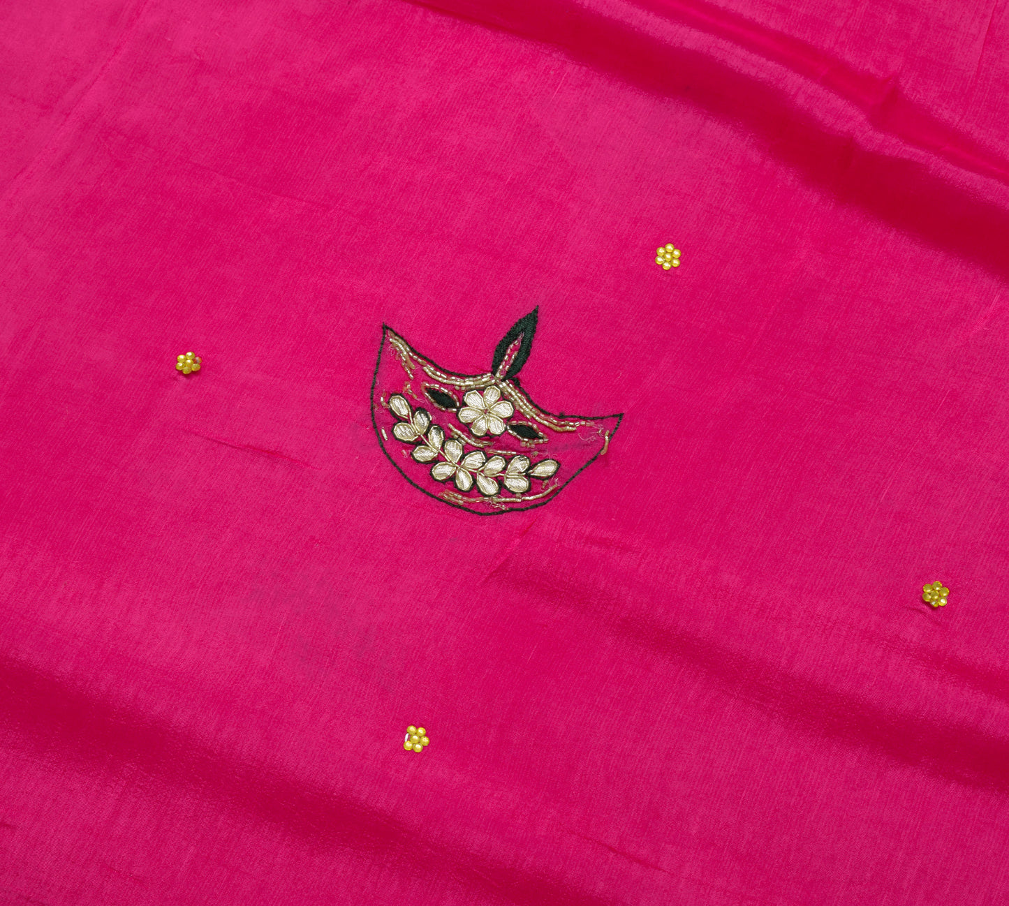 Sushila Vintage Magenta Saree 100% Pure Cotton Hand Beaded Sari Craft Fabric