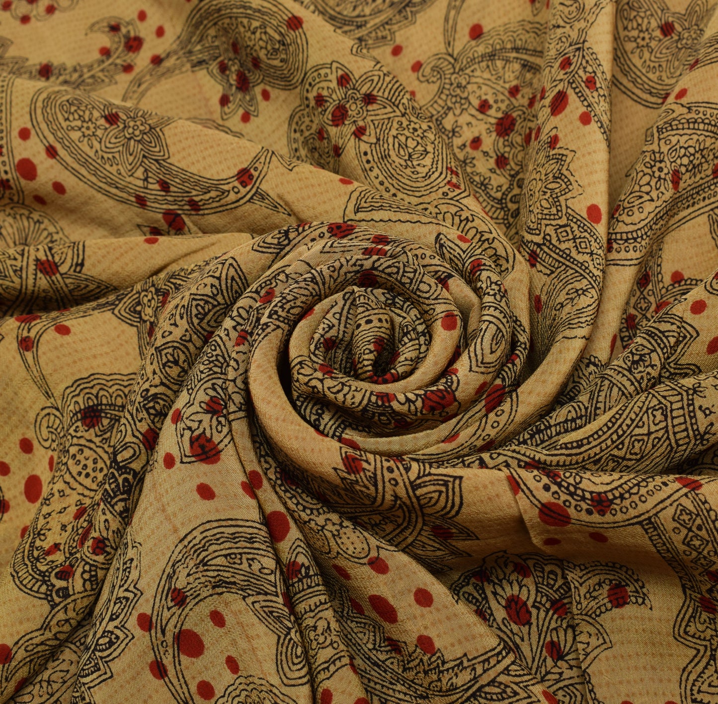 Sushila Vintage Brown Saree 100% Pure Crepe Silk Hand Beaded Floral Sari Fabric