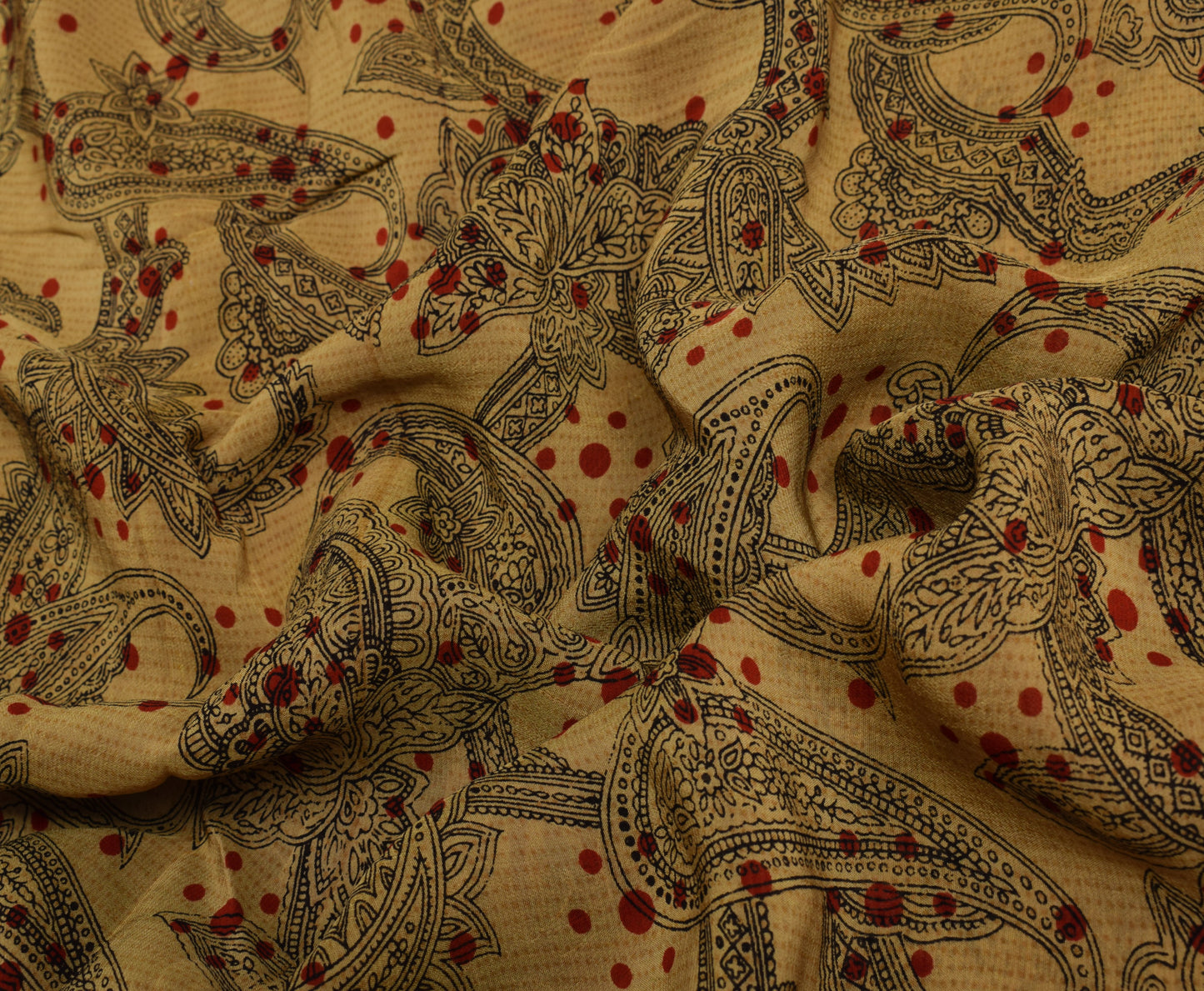 Sushila Vintage Brown Saree 100% Pure Crepe Silk Hand Beaded Floral Sari Fabric