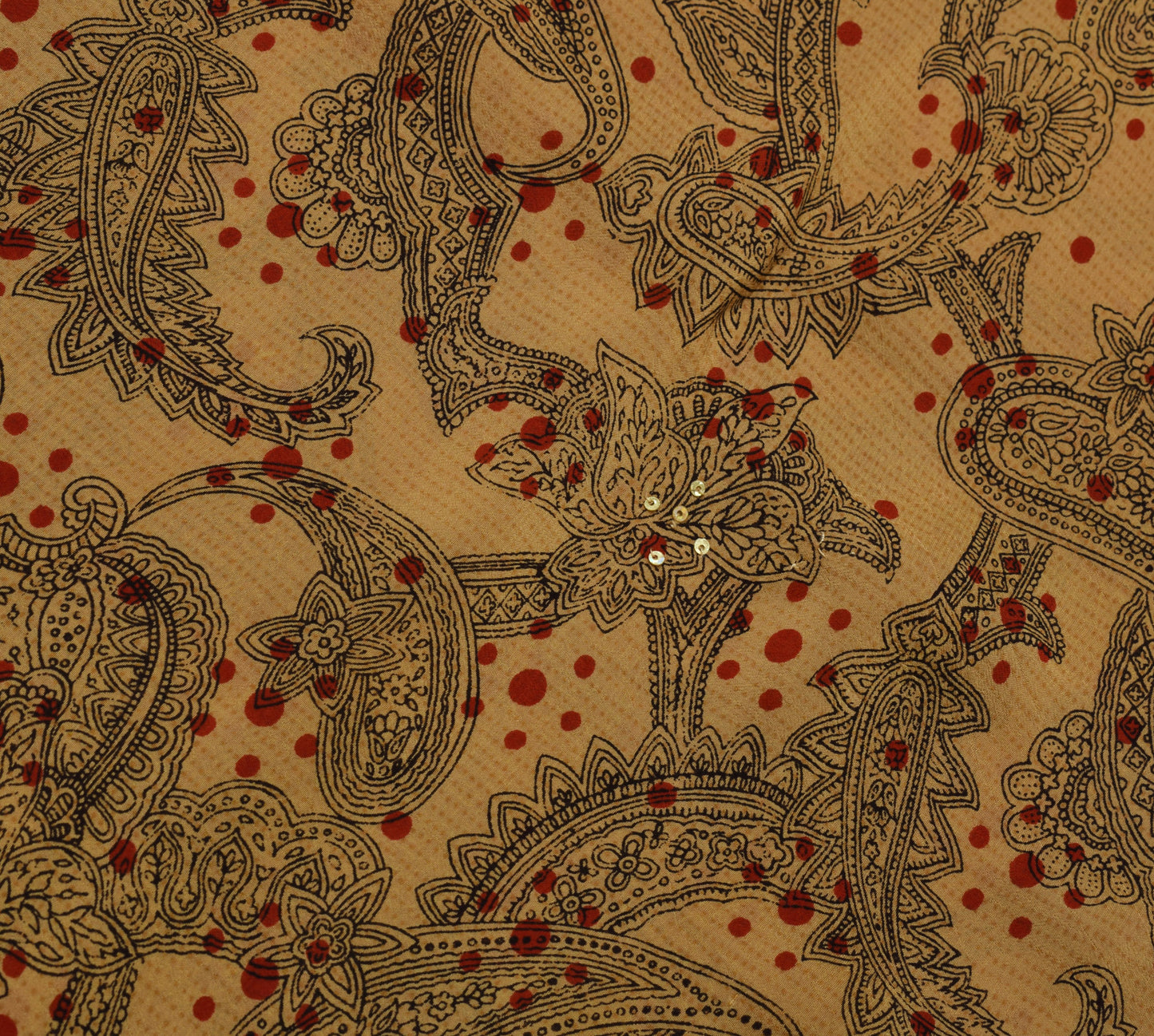 Sushila Vintage Brown Saree 100% Pure Crepe Silk Hand Beaded Floral Sari Fabric