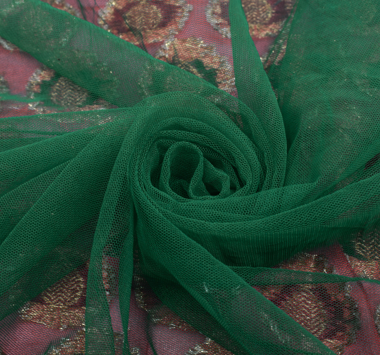 Sushila Vintage Rust & Green HEAVY Saree Blend Georgette Hand Beaded Sari Fabric