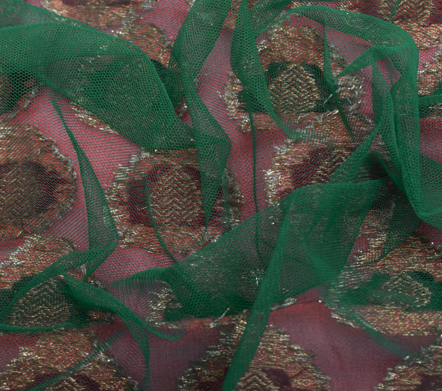 Sushila Vintage Rust & Green HEAVY Saree Blend Georgette Hand Beaded Sari Fabric
