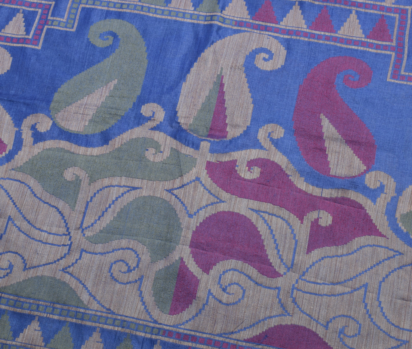 Sushila Vintage Blue Saree 100% Pure Silk All Over Woven Paisley Sari Fabric