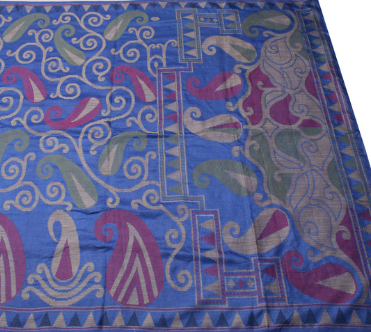 Sushila Vintage Blue Saree 100% Pure Silk All Over Woven Paisley Sari Fabric
