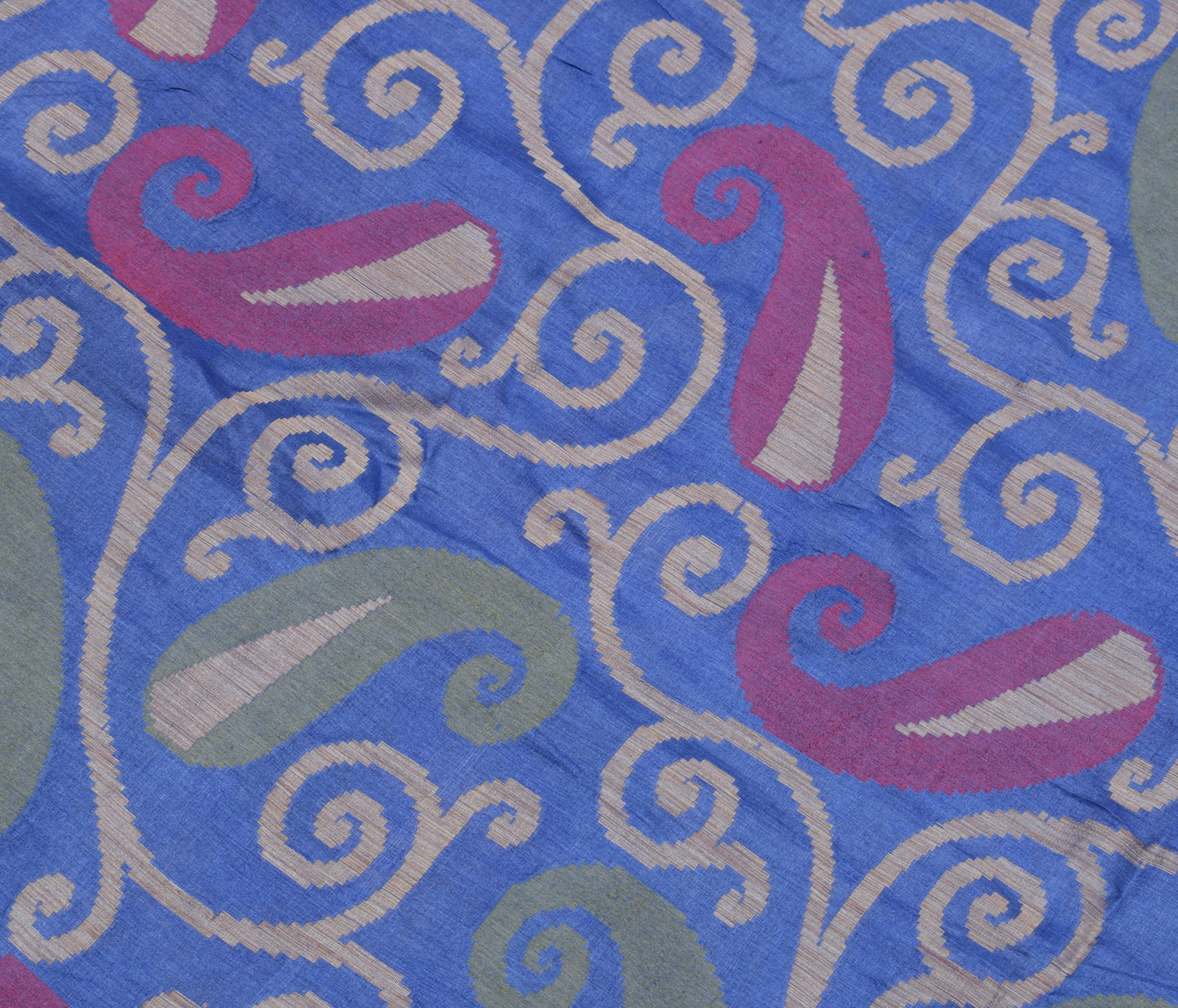 Sushila Vintage Blue Saree 100% Pure Silk All Over Woven Paisley Sari Fabric