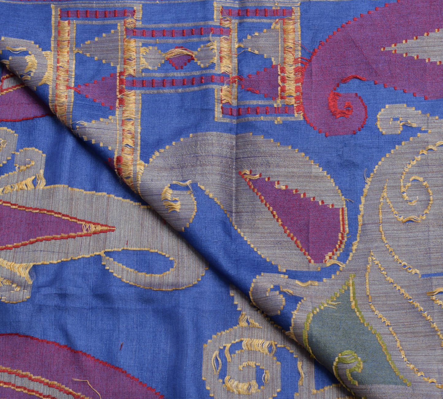 Sushila Vintage Blue Saree 100% Pure Silk All Over Woven Paisley Sari Fabric
