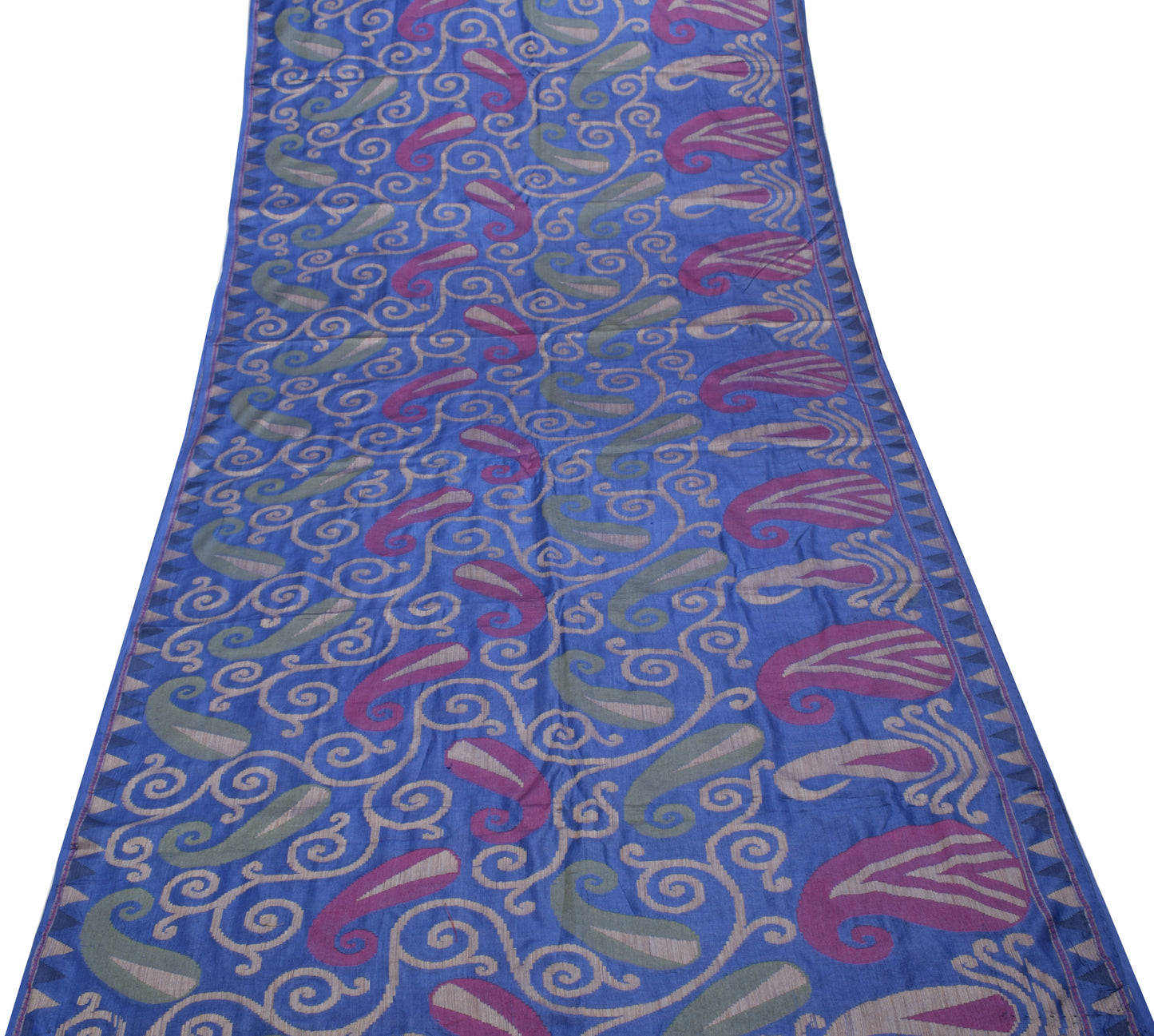 Sushila Vintage Blue Saree 100% Pure Silk All Over Woven Paisley Sari Fabric