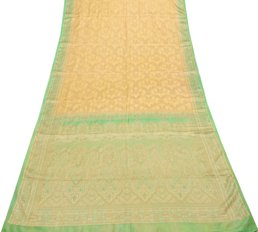 Sushila Vintage Yellow Saree 100% Pure Silk All Over Woven Floral Sari Fabric