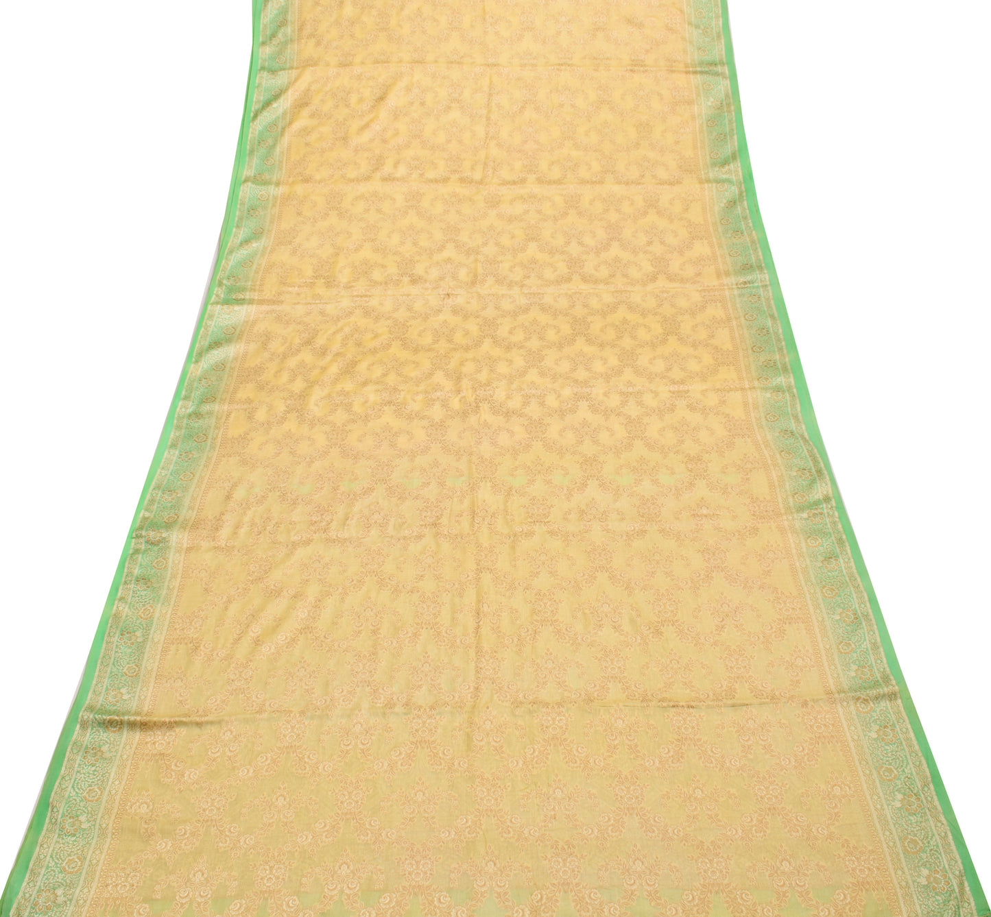 Sushila Vintage Yellow Saree 100% Pure Silk All Over Woven Floral Sari Fabric