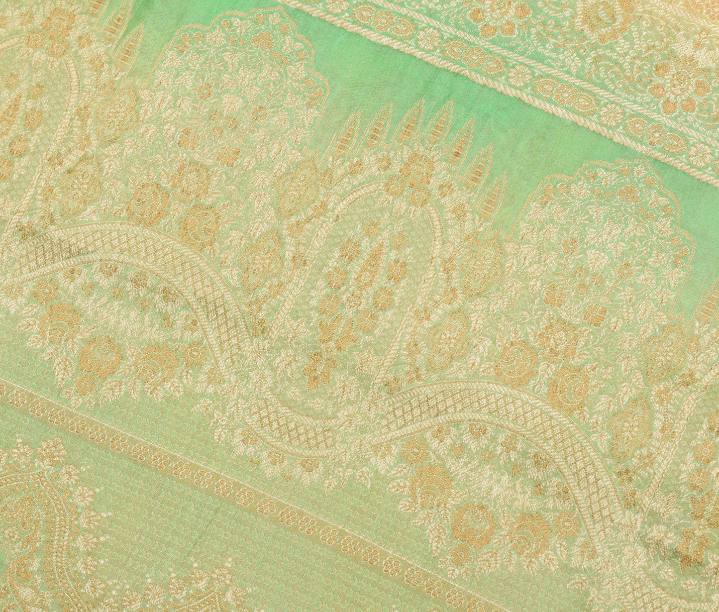 Sushila Vintage Yellow Saree 100% Pure Silk All Over Woven Floral Sari Fabric