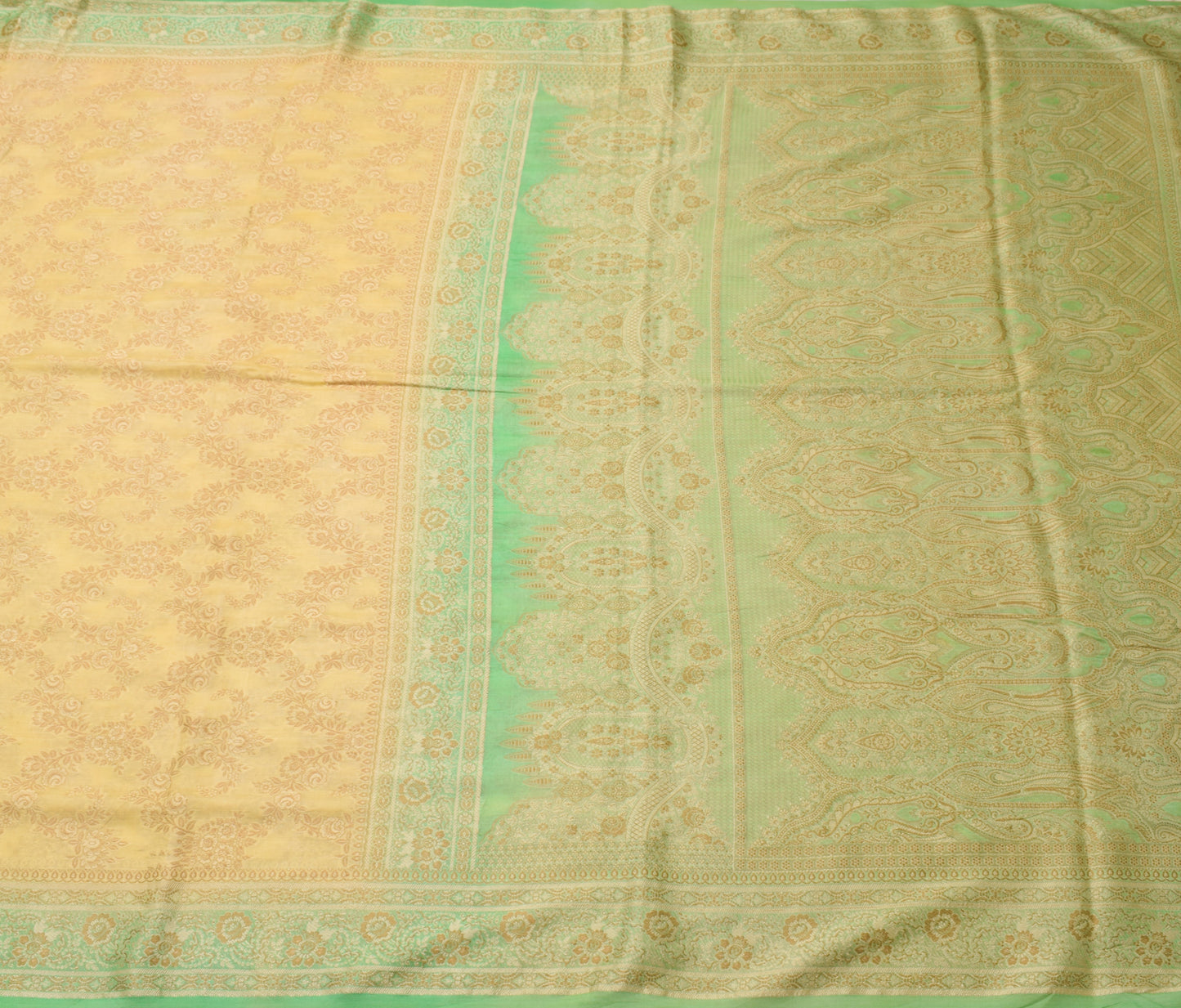 Sushila Vintage Yellow Saree 100% Pure Silk All Over Woven Floral Sari Fabric