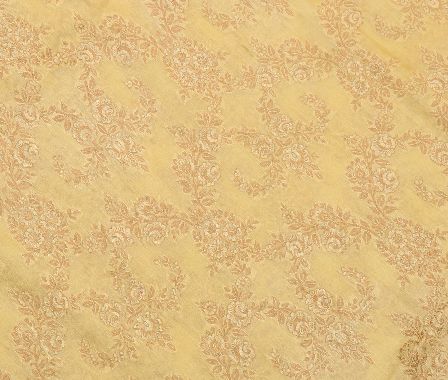 Sushila Vintage Yellow Saree 100% Pure Silk All Over Woven Floral Sari Fabric
