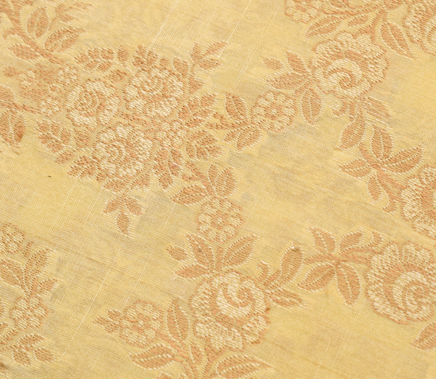 Sushila Vintage Yellow Saree 100% Pure Silk All Over Woven Floral Sari Fabric