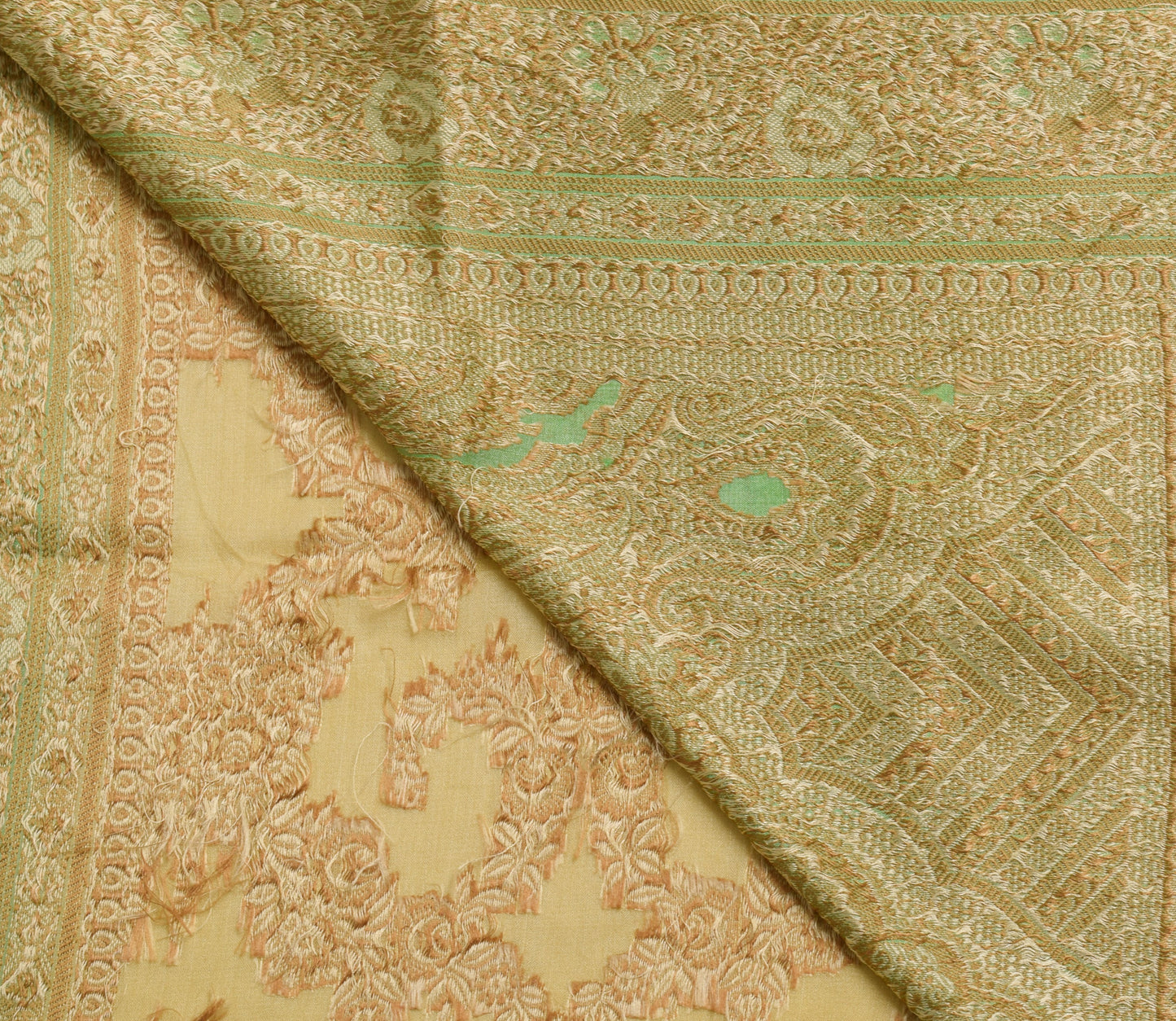 Sushila Vintage Yellow Saree 100% Pure Silk All Over Woven Floral Sari Fabric