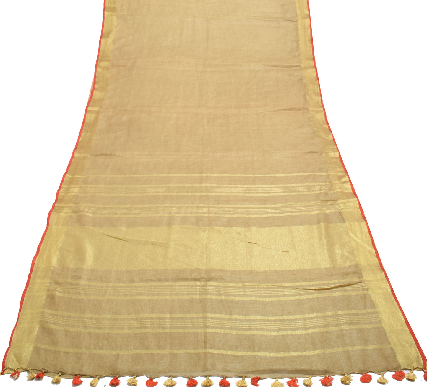 Sushila Vintage Brown Indian Saree 100% Pure Cotton Woven Sari 5 YD Craft Fabric