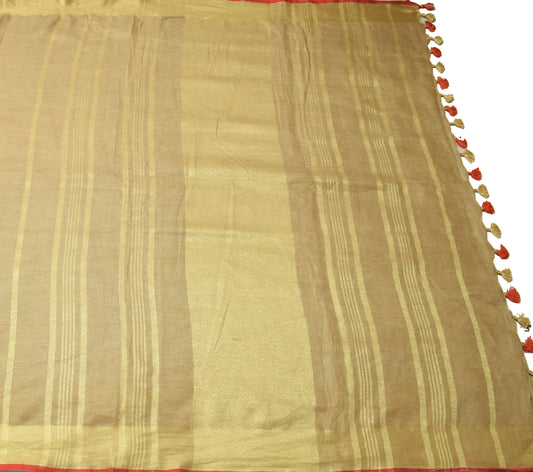 Sushila Vintage Brown Indian Saree 100% Pure Cotton Woven Sari 5 YD Craft Fabric