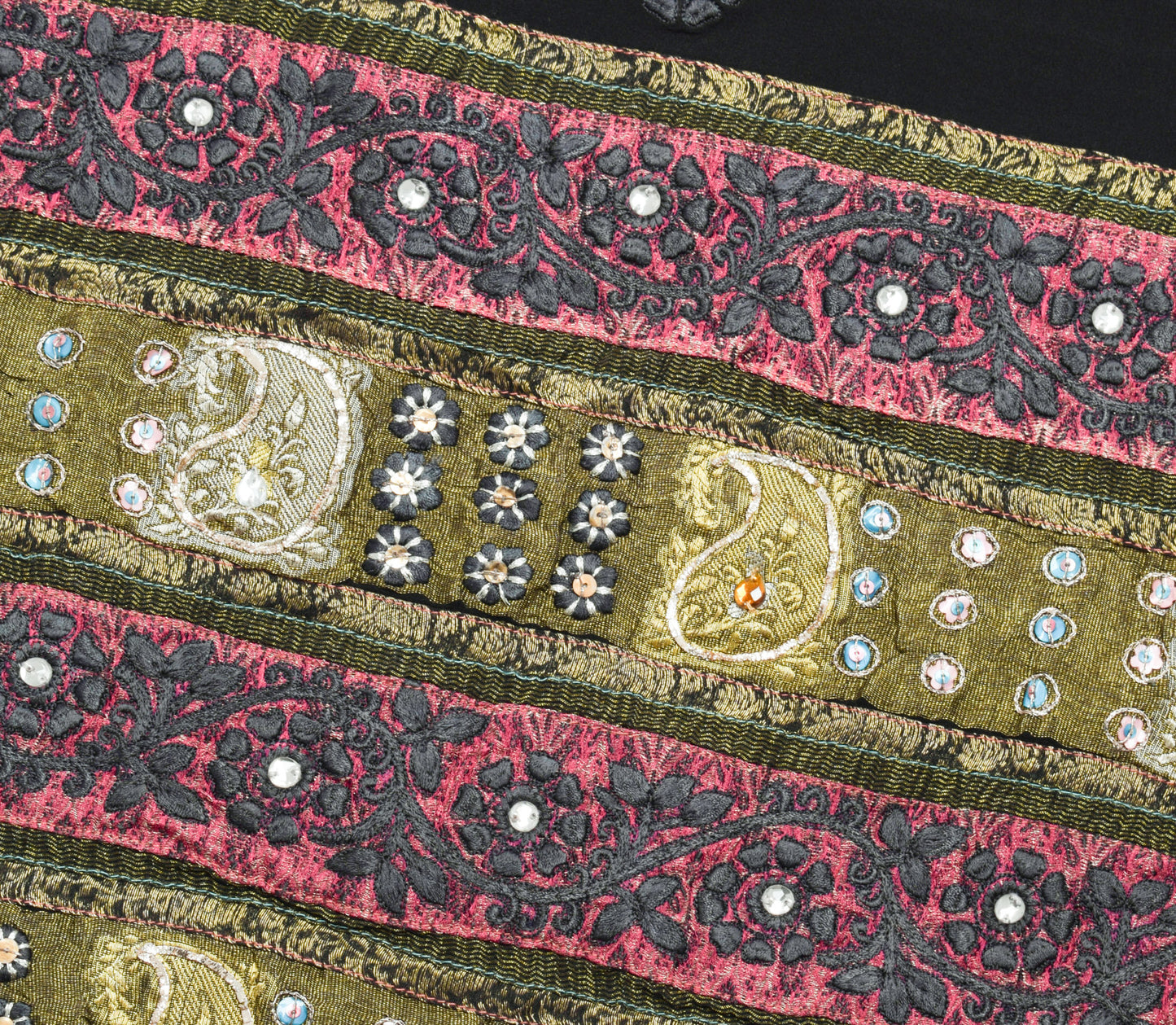 Sushila Vintage Black Saree 100% Pure Georgette Embroidered Floral Sari Fabric