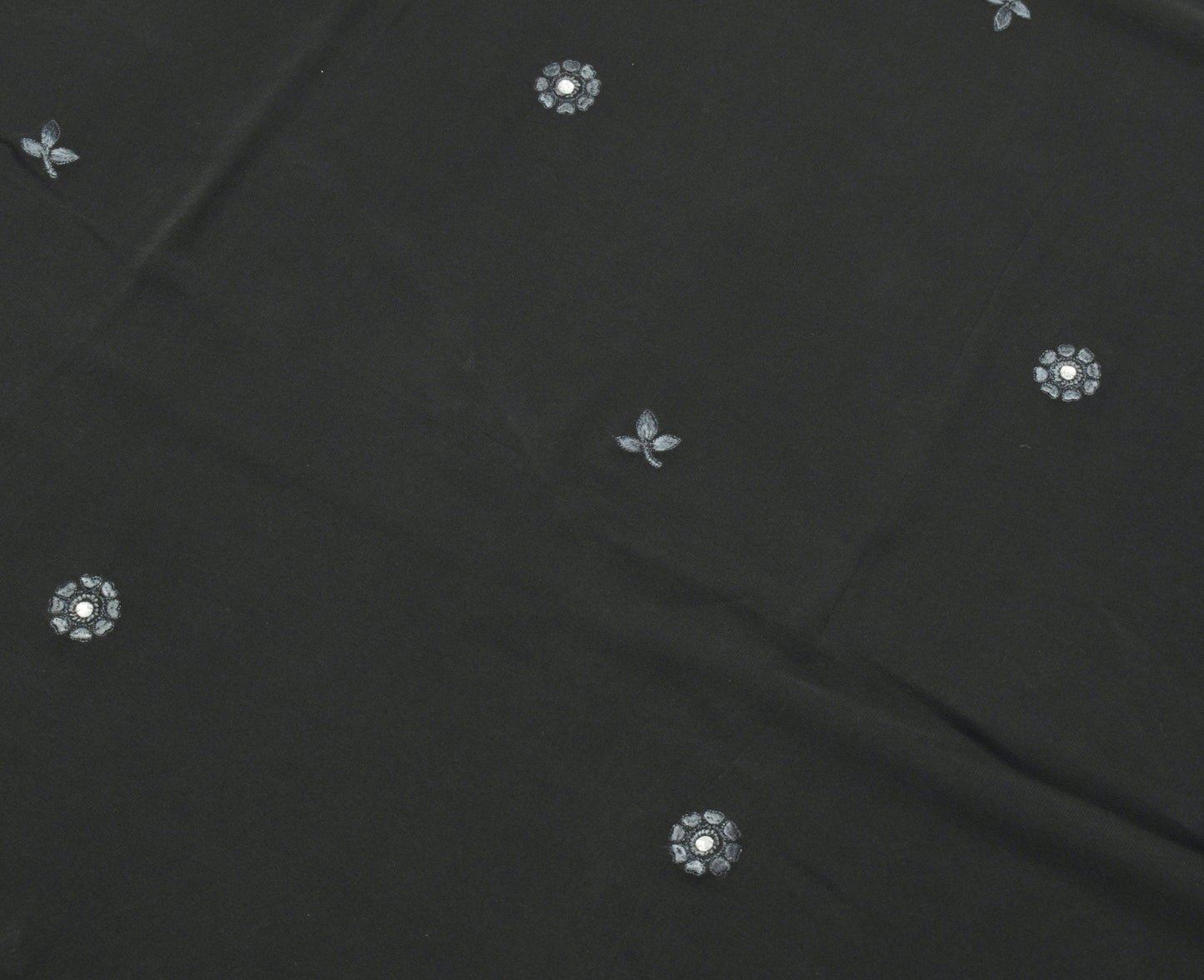 Sushila Vintage Black Saree 100% Pure Georgette Embroidered Floral Sari Fabric