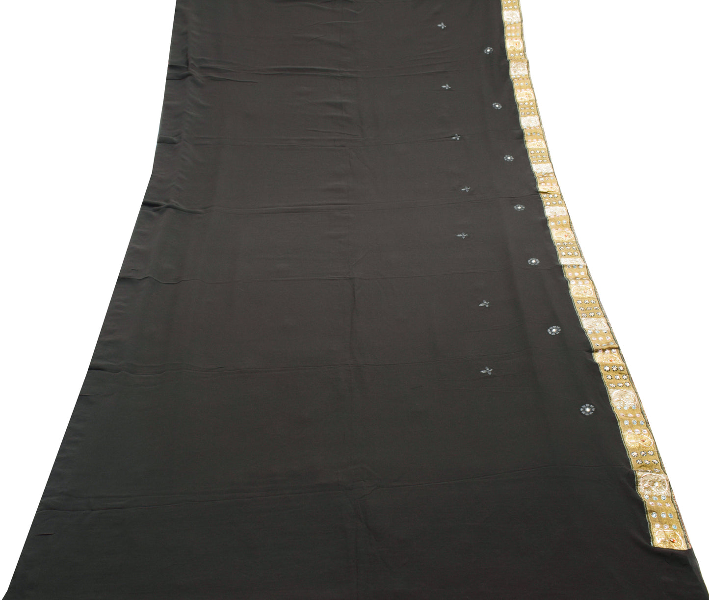 Sushila Vintage Black Saree 100% Pure Georgette Embroidered Floral Sari Fabric