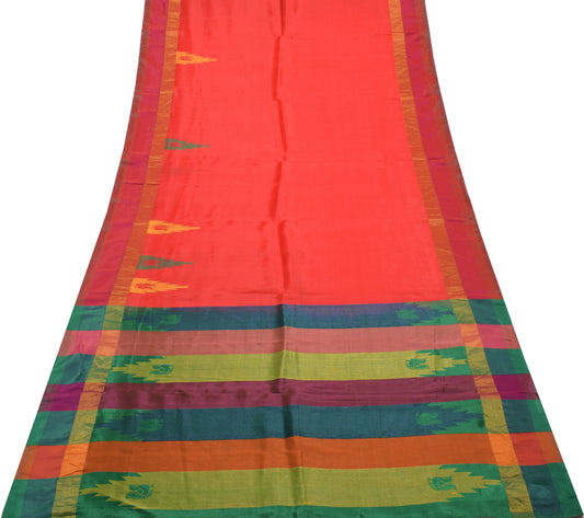 Sushila Vintage Red Indian Saree Blend Silk Woven 5 Yard Sari Craft Fabric