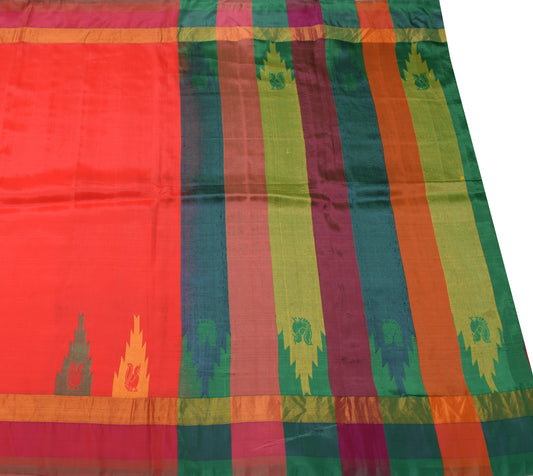 Sushila Vintage Red Indian Saree Blend Silk Woven 5 Yard Sari Craft Fabric