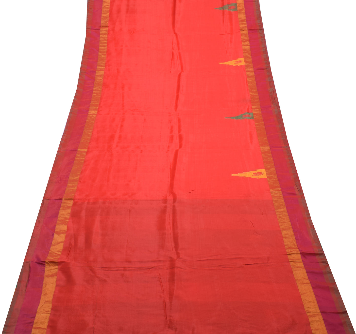 Sushila Vintage Red Indian Saree Blend Silk Woven 5 Yard Sari Craft Fabric