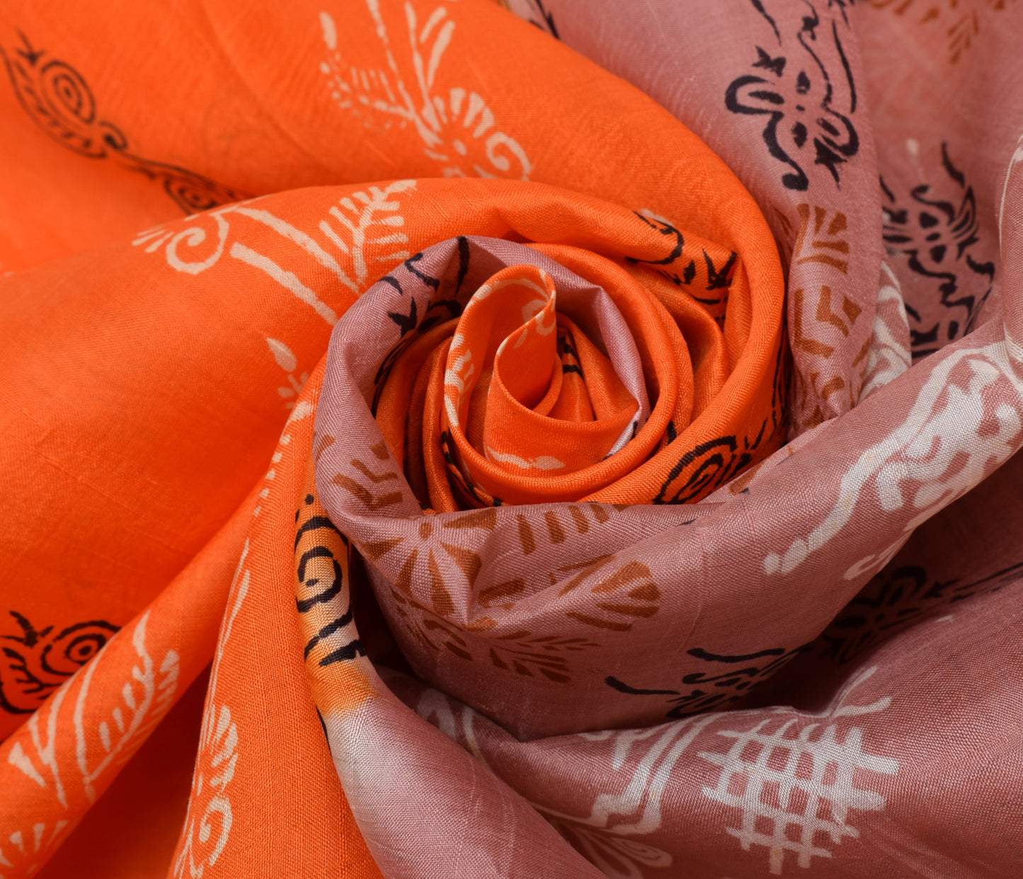 Sushila Vintage Orange Saree 100% Pure Silk Printed Floral Sari Craft Fabric