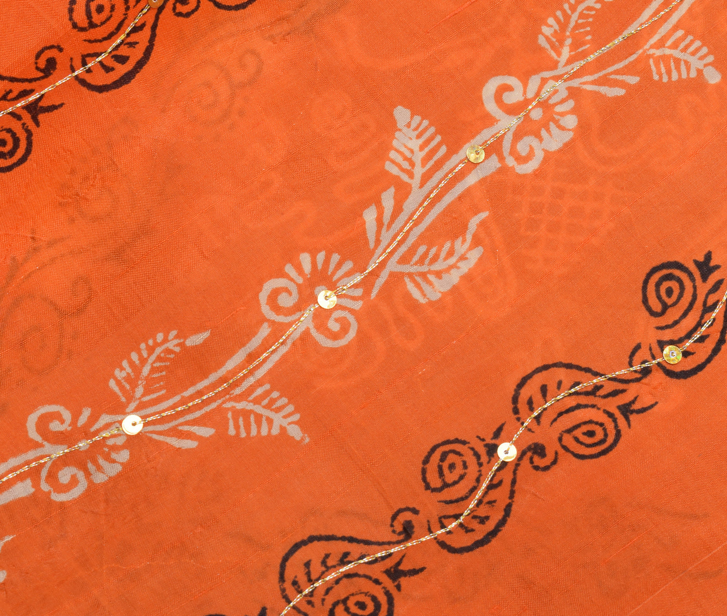 Sushila Vintage Orange Saree 100% Pure Silk Printed Floral Sari Craft Fabric