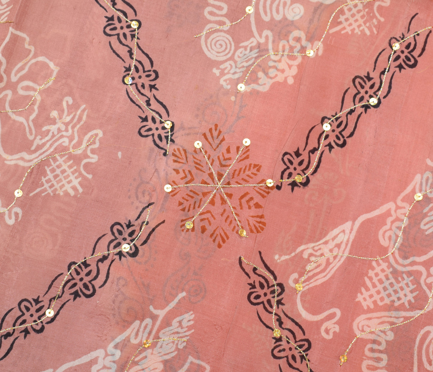 Sushila Vintage Orange Saree 100% Pure Silk Printed Floral Sari Craft Fabric