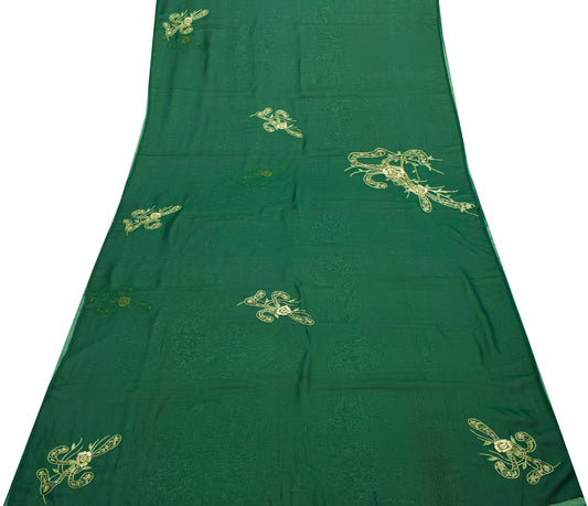 Sushila Vintage Bottle Green Saree Art Silk Zari Embroidered Floral Sari Fabric
