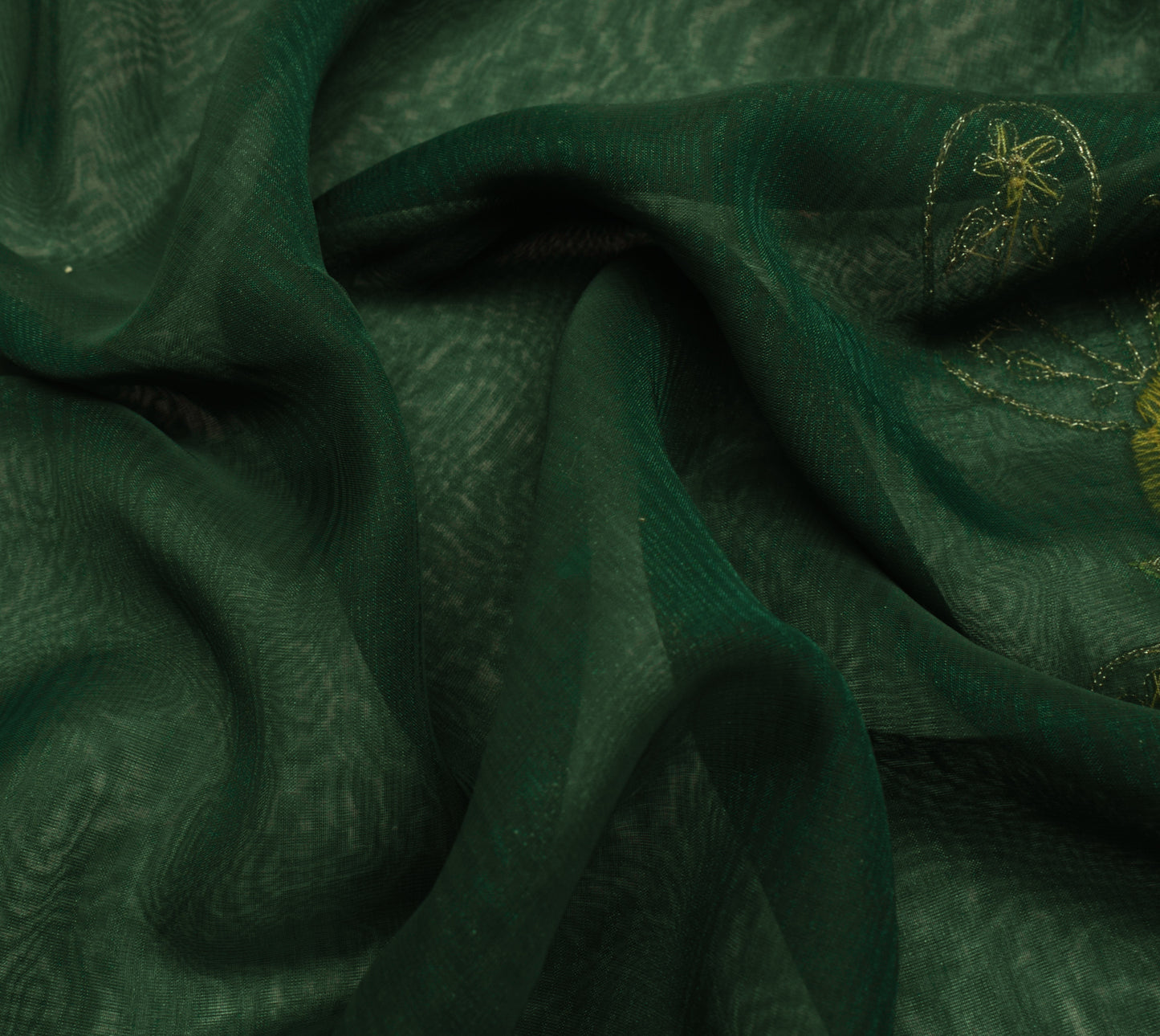 Sushila Vintage Bottle Green Saree Art Silk Zari Embroidered Floral Sari Fabric