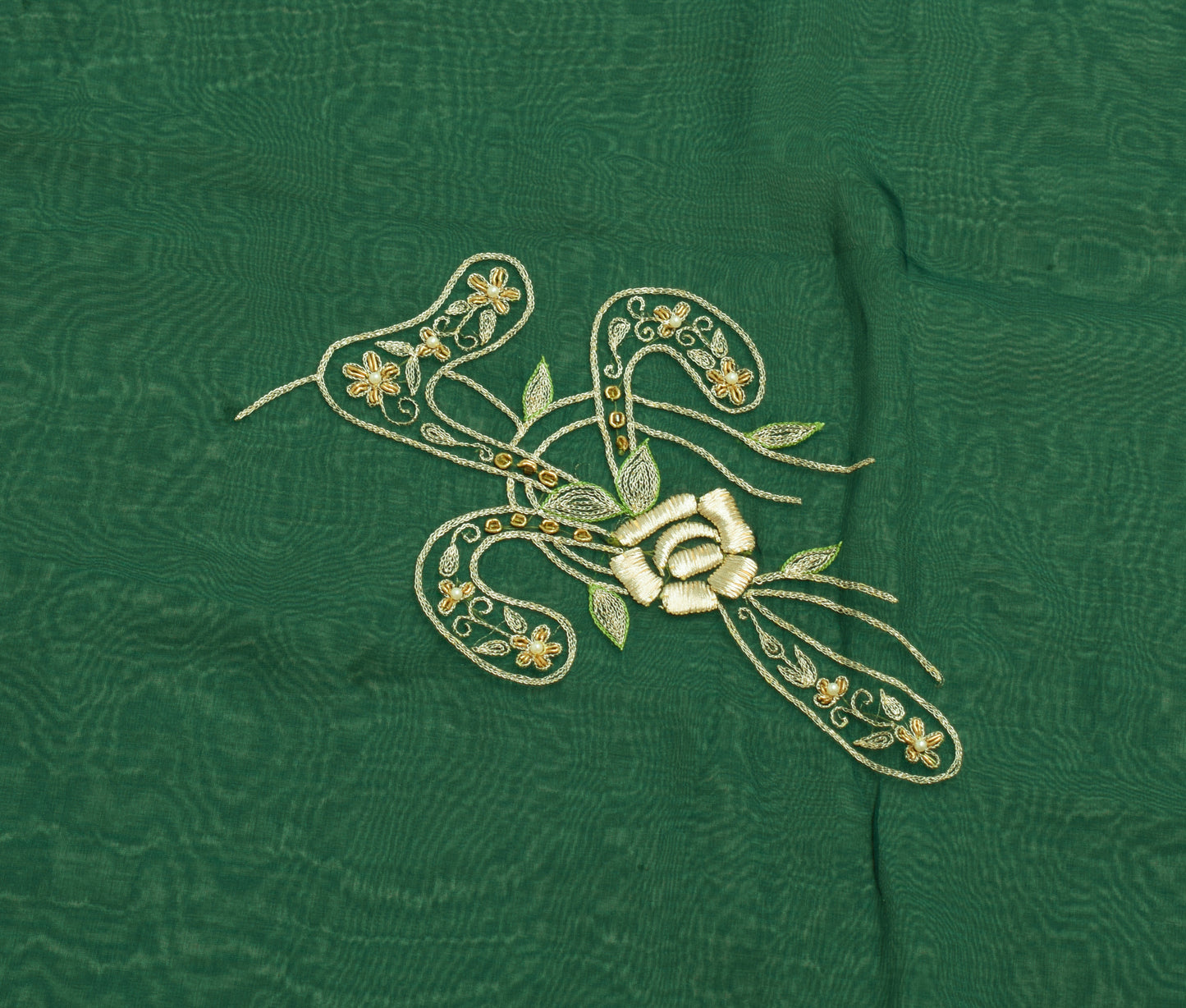 Sushila Vintage Bottle Green Saree Art Silk Zari Embroidered Floral Sari Fabric