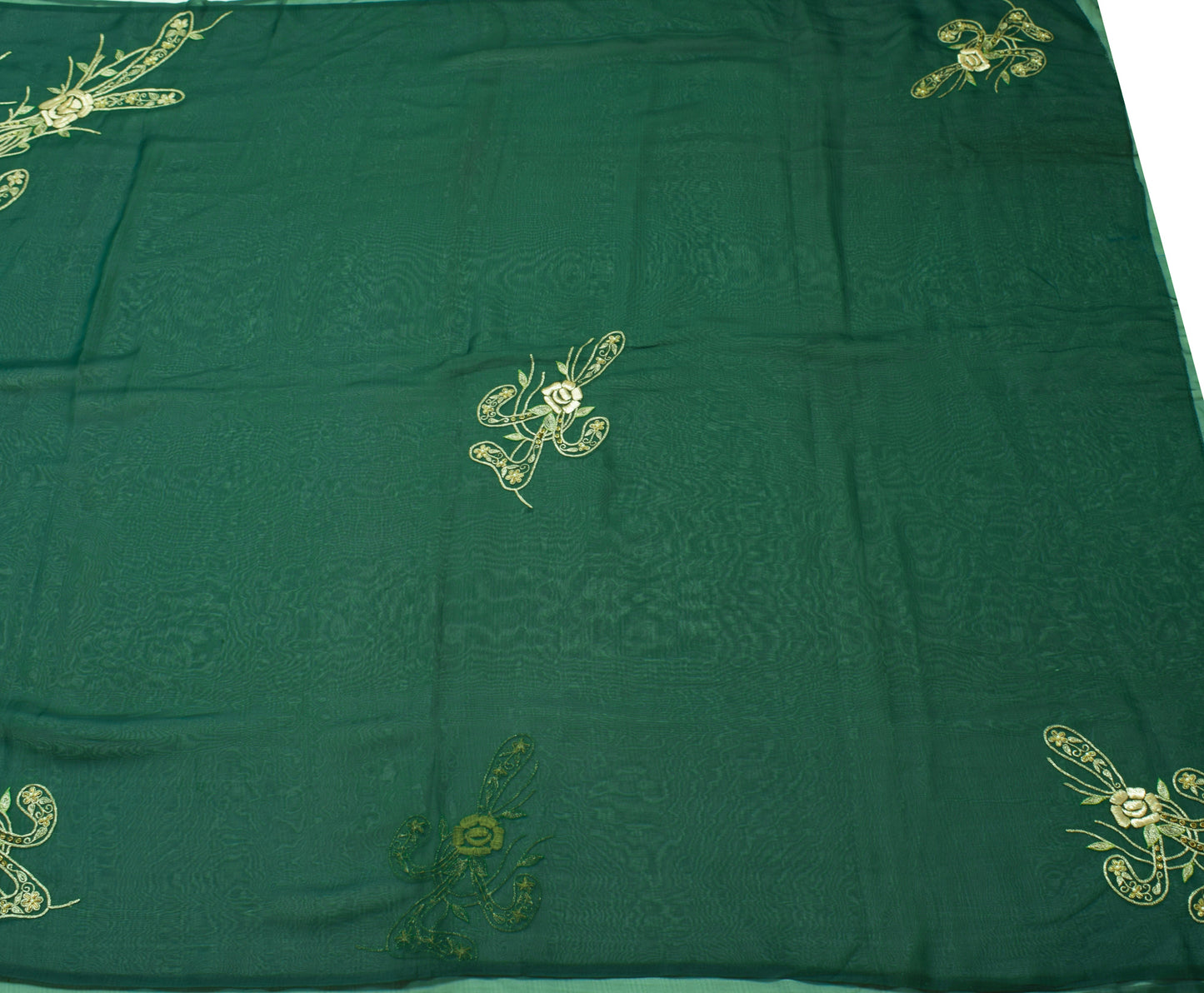Sushila Vintage Bottle Green Saree Art Silk Zari Embroidered Floral Sari Fabric