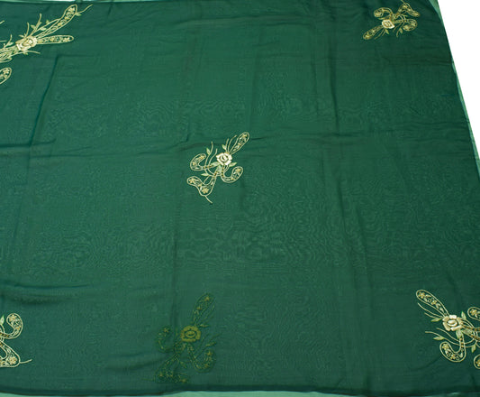 Sushila Vintage Bottle Green Saree Art Silk Zari Embroidered Floral Sari Fabric