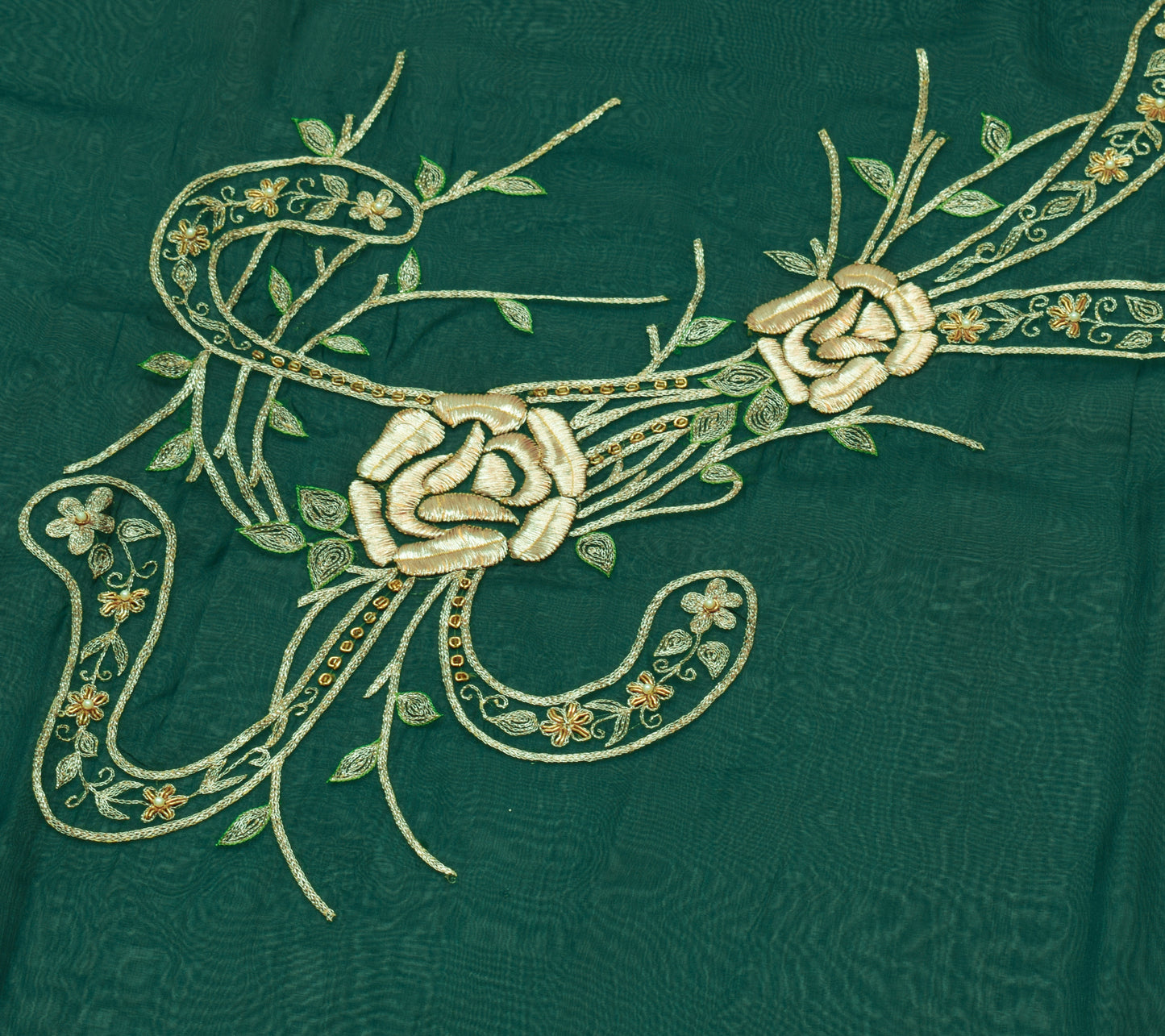 Sushila Vintage Bottle Green Saree Art Silk Zari Embroidered Floral Sari Fabric