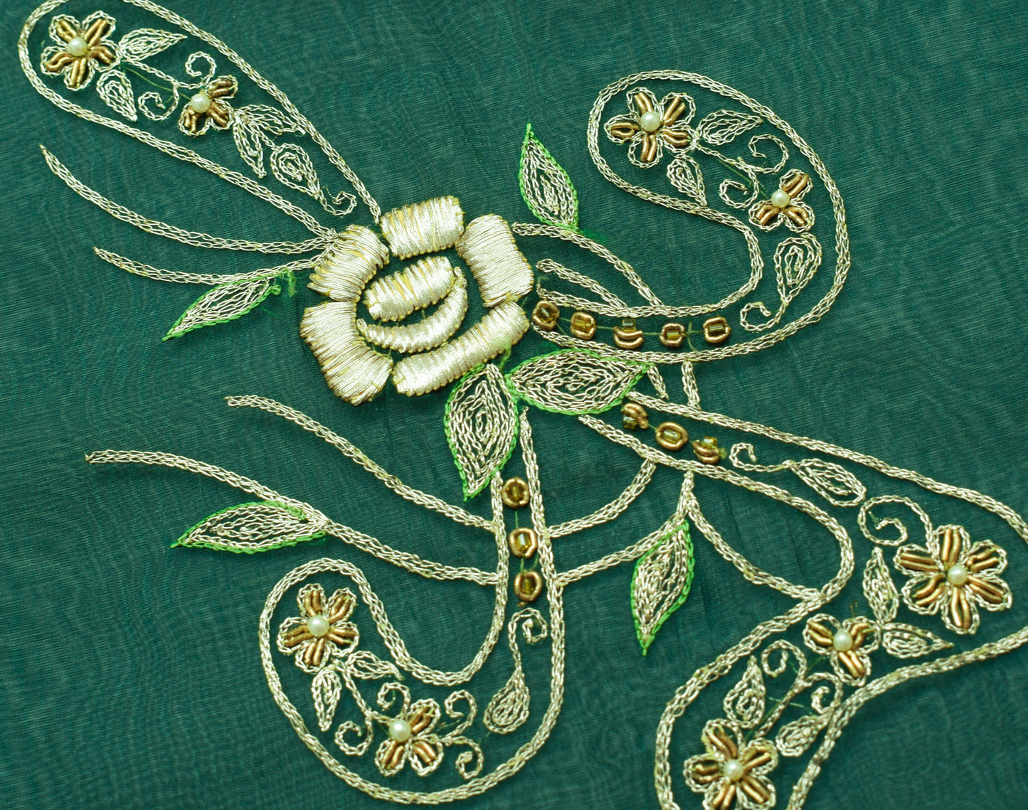 Sushila Vintage Bottle Green Saree Art Silk Zari Embroidered Floral Sari Fabric