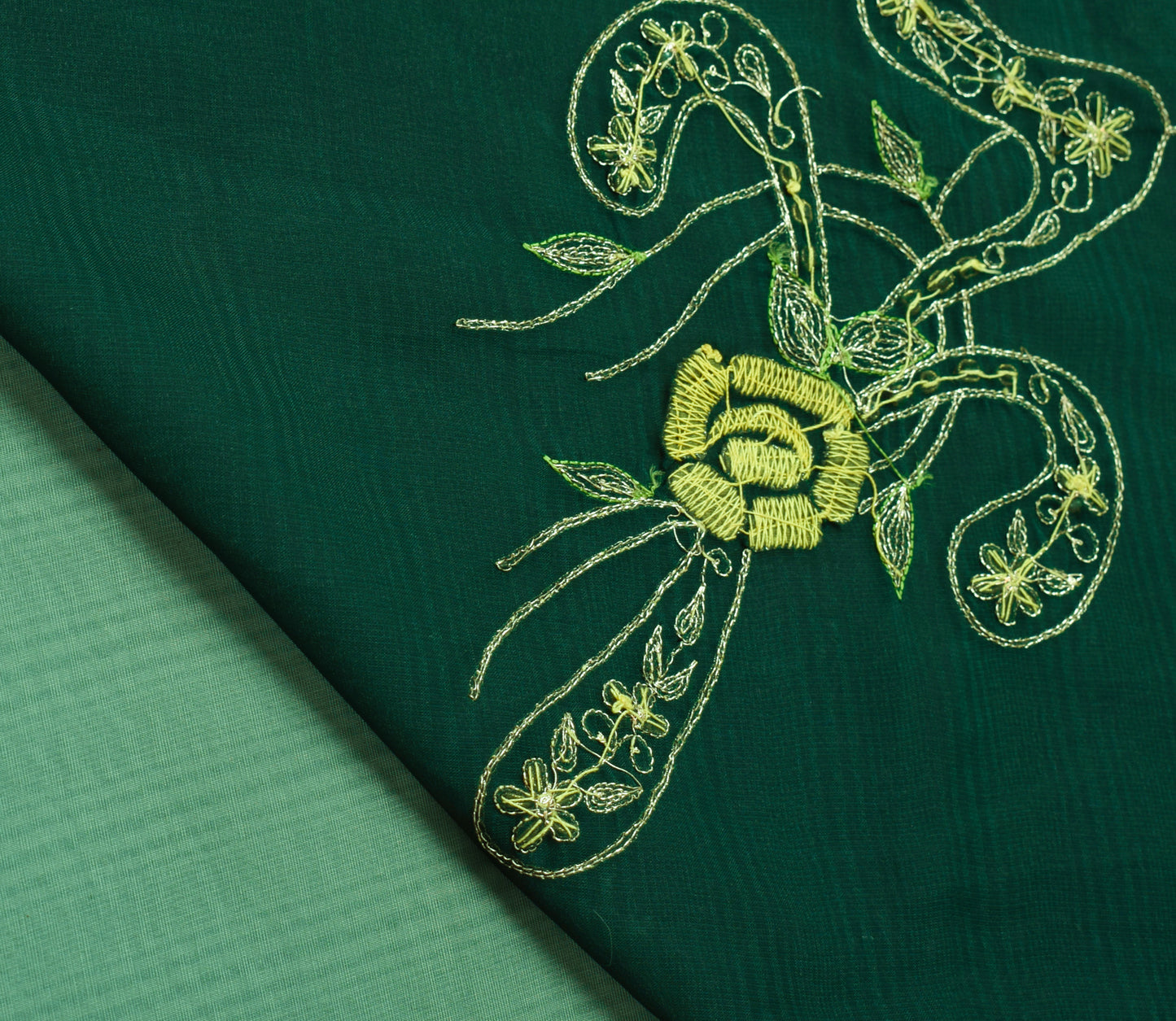 Sushila Vintage Bottle Green Saree Art Silk Zari Embroidered Floral Sari Fabric
