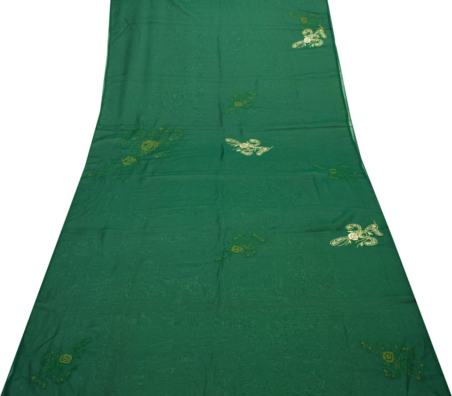 Sushila Vintage Bottle Green Saree Art Silk Zari Embroidered Floral Sari Fabric