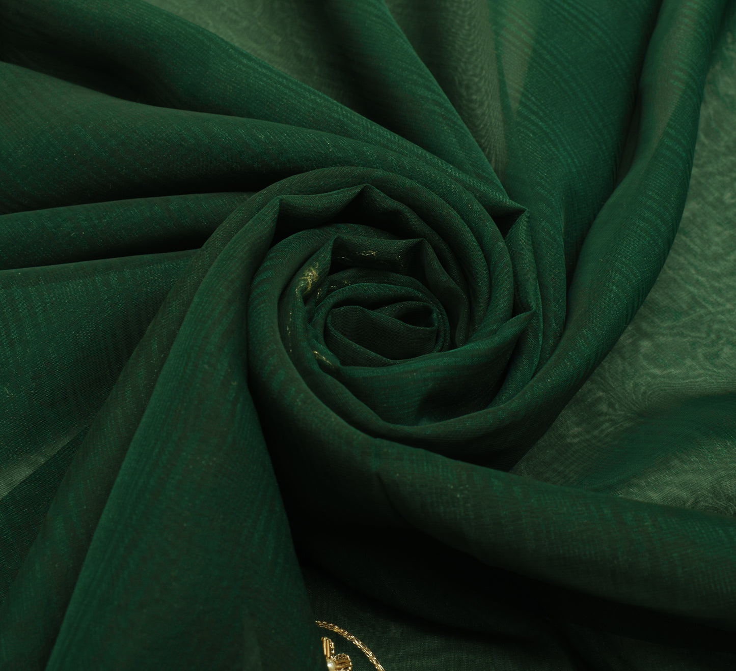 Sushila Vintage Bottle Green Saree Art Silk Zari Embroidered Floral Sari Fabric