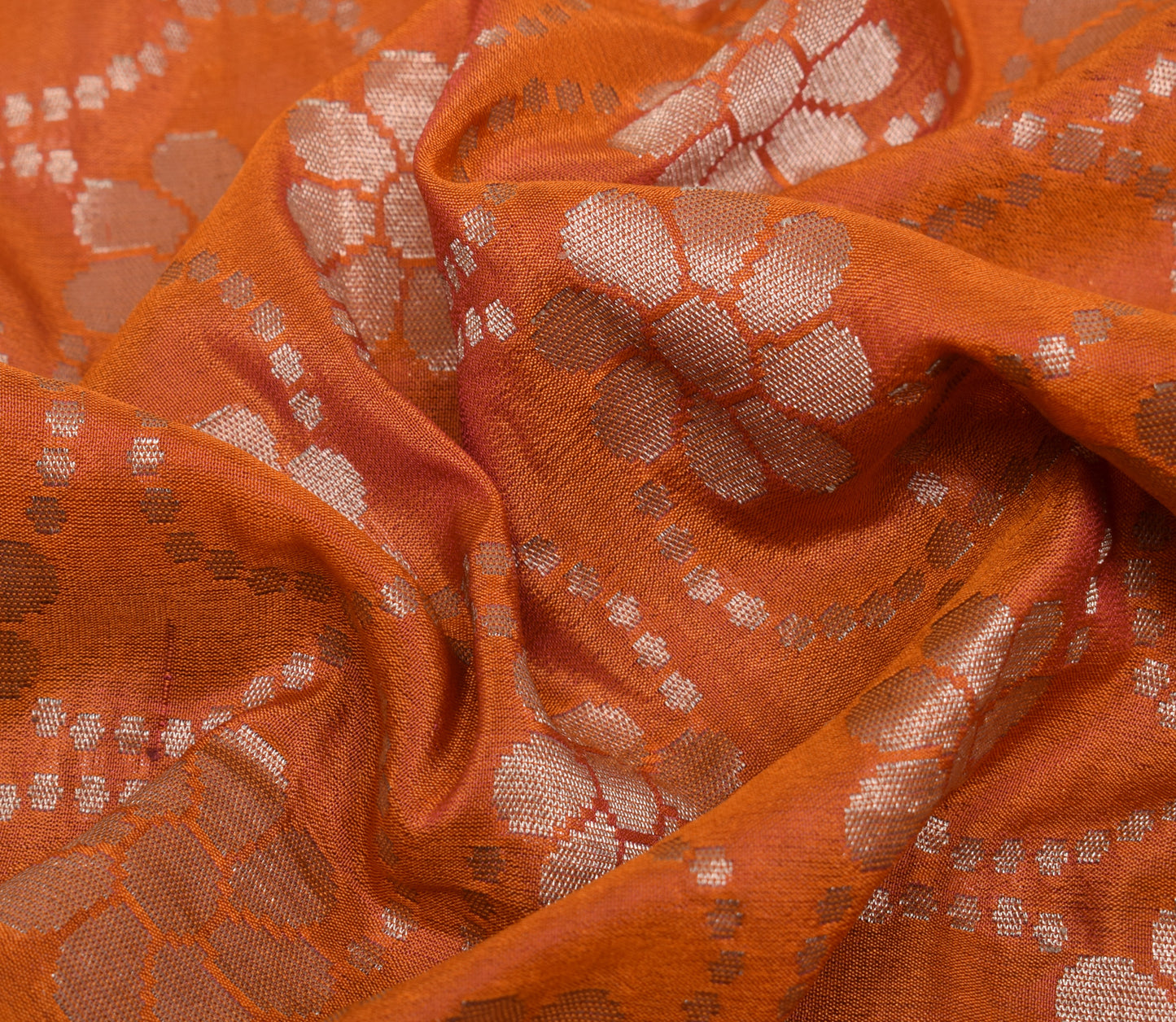 Sushila Vintage Indian Saree Pure Silk With Net Mesh Woven Floral Sari Fabric