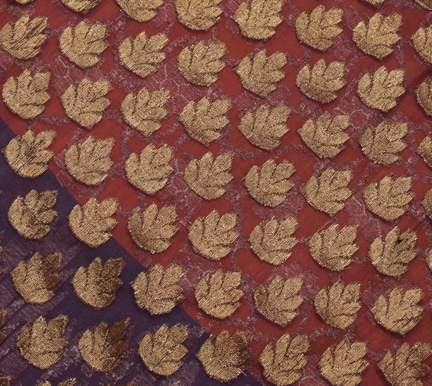 Sushila Vintage Indian Saree Pure Silk With Net Mesh Woven Floral Sari Fabric