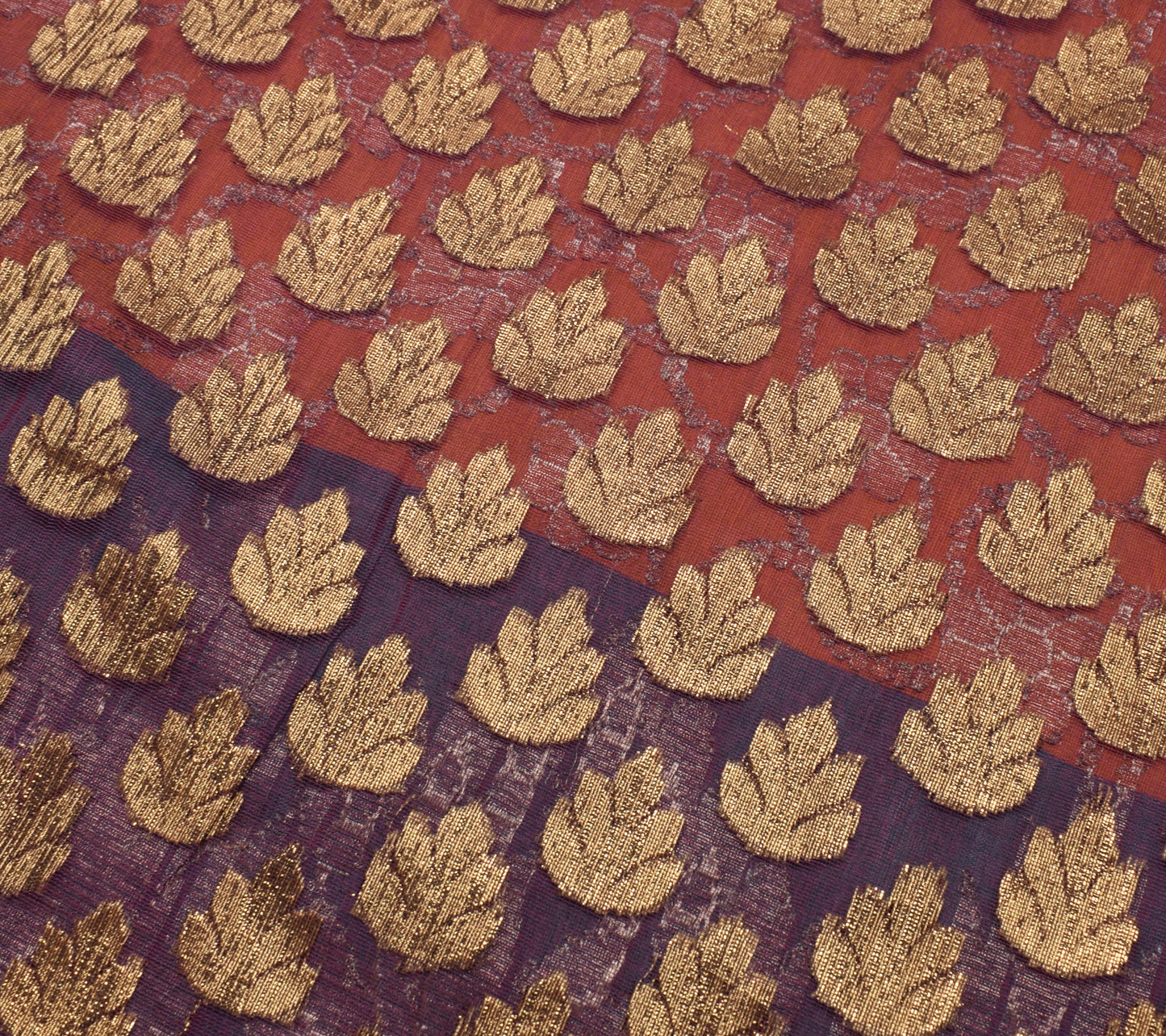 Sushila Vintage Indian Saree Pure Silk With Net Mesh Woven Floral Sari Fabric