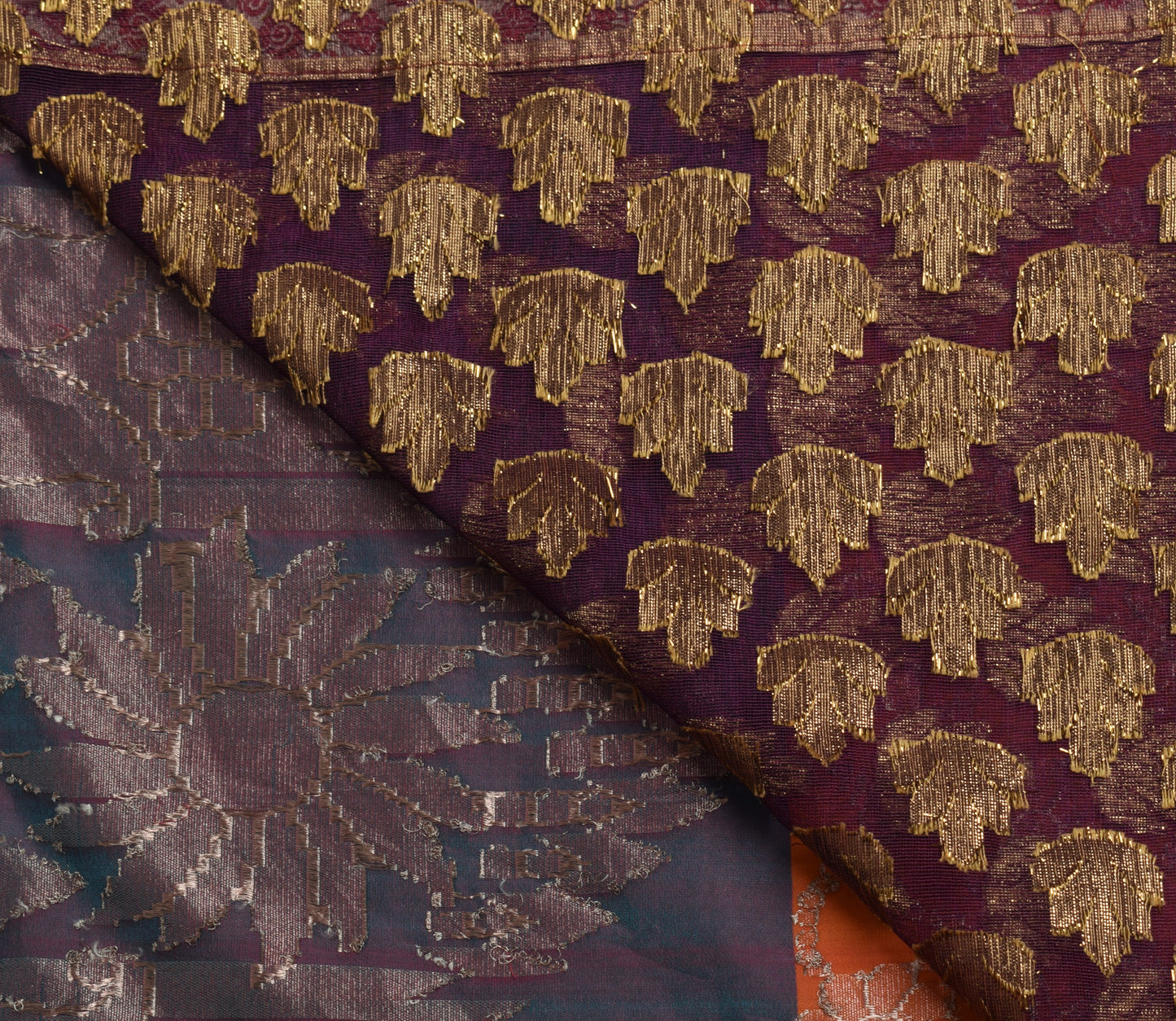 Sushila Vintage Indian Saree Pure Silk With Net Mesh Woven Floral Sari Fabric