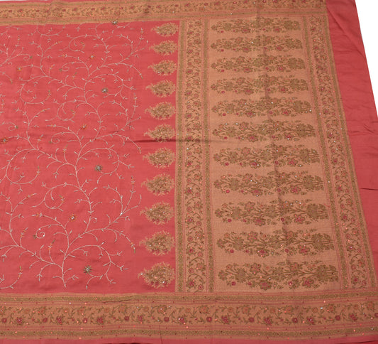 Sushila Vintage Indian Saree 100% Pure Silk Hand Beaded Floral 5 YD Sari Fabric