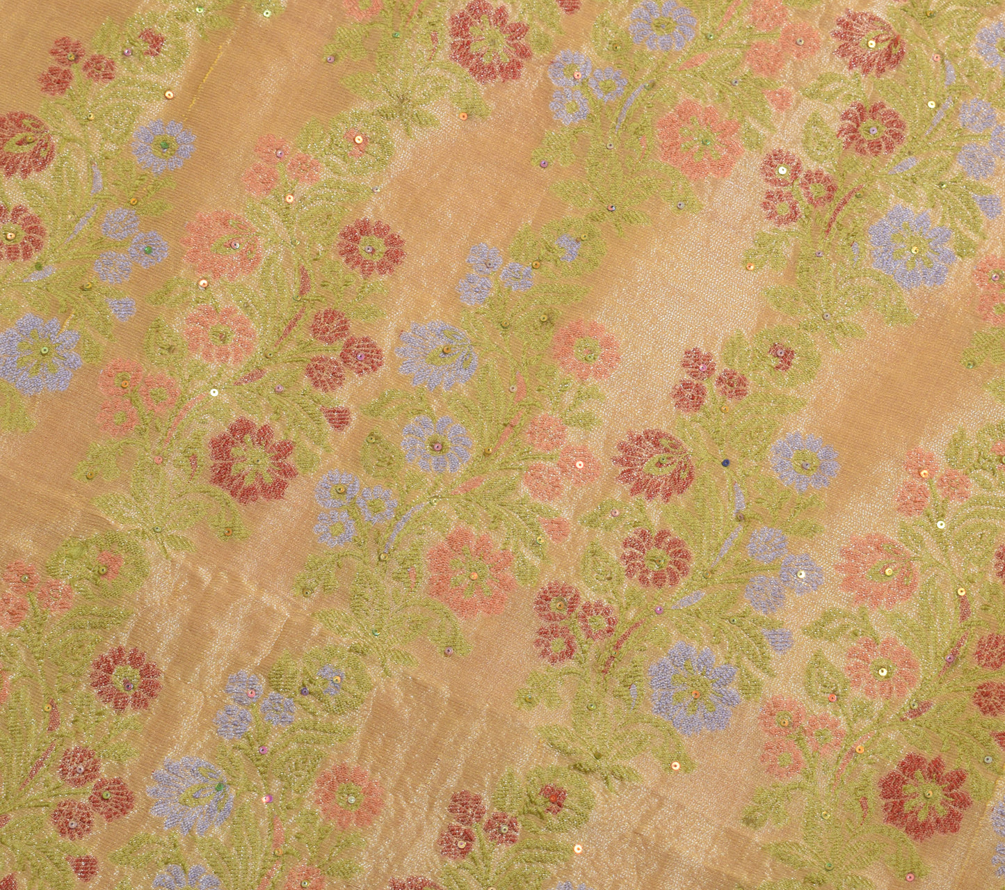 Sushila Vintage Indian Saree 100% Pure Silk Hand Beaded Floral Sari Craft Fabric