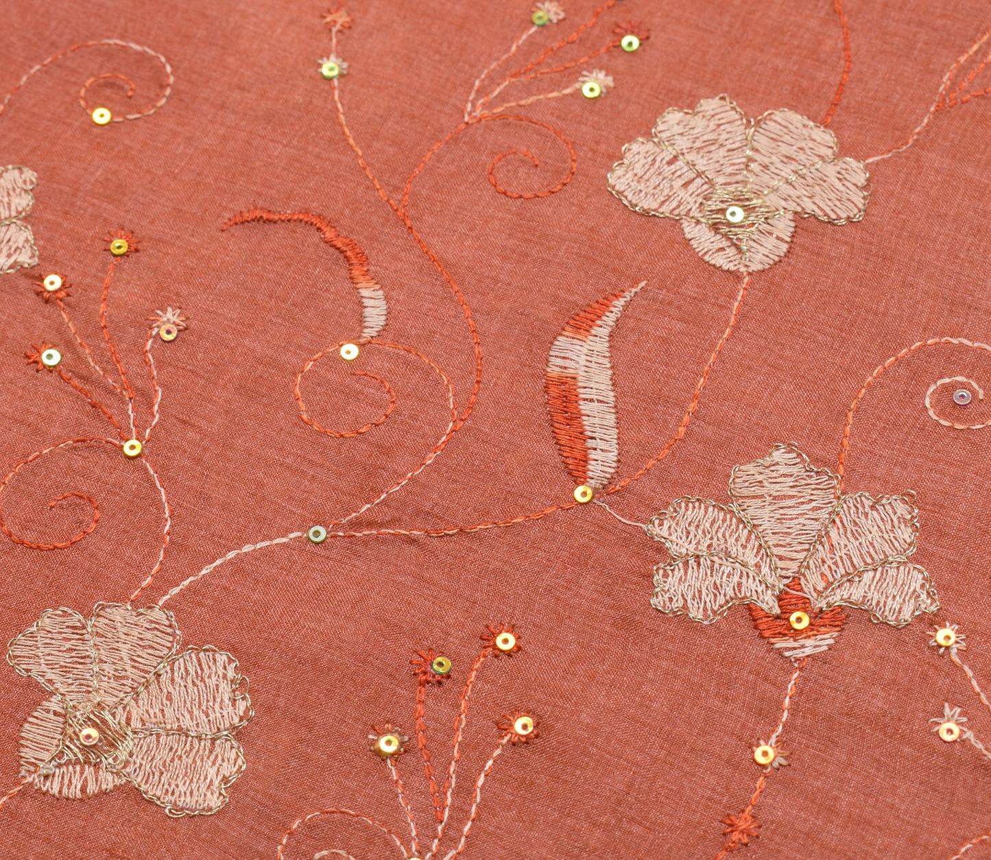 Sushila Vintage Indian Saree 100% Pure Silk Hand Beaded Floral Sari Craft Fabric